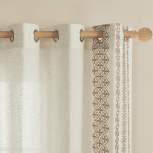 Boho Curtains 84 Inches Long 2 Panels set for Living Room Bedroom Grommet Natural Linen Semi Sheer Bohemian Curtains Rustic Embroidered Drapes Neutral Farmhouse Decor, 52x84 Inch Length, Taupe