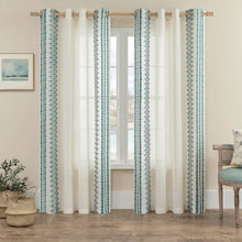 Load image into Gallery viewer, Sheer Curtains 96 Inches Long 2 Panels set for Living room Grommet Semi Sheer Bohemian Western Curtains Classic Rustic Embroidery Flax Drapes Large Window Farmhouse Privacy Decor, 52x96, Teal Blue
