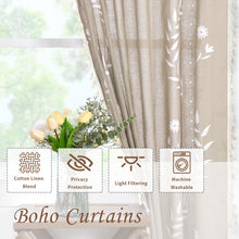 Load image into Gallery viewer, Schweek Tan Boho Curtains for Living Room 84 Inches Long 2 Panels Linen Floral Cute Curtains Semi Sheer Country Rustic Window Western Curtain
