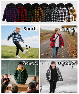 JACKETOWN Boys Fleece Jacket Kids Plaid Flannel Shacket Shirts Sherpa Hoodie Zip Up Sweatshirt Winter Coat 6-15 Years Dark Grey 10-11 Years