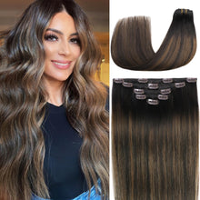 Load image into Gallery viewer, Clip in Hair Extensions Real Human Hair 20 Inch Straight Human Hair Clip in Extensions Balayage Dark Brown to Chestnut Brown Remy Hair Extensions Clip ins for Women 80g/5pcs
