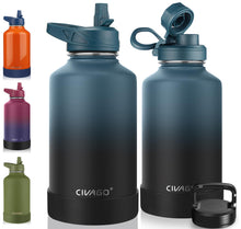 Load image into Gallery viewer, CIVAGO 64 oz Insulated Water Bottle With Straw, Half Gallon Stainless Steel Sports Water Flask Jug with 3 Lids (Straw, Spout and Handle Lid), Large Metal Thermal Cup Mug, Indigo Black
