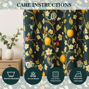 Floral Curtains 100% Blackout, Vintage Hummingbird Black Out Curtain 84 Inches Long, Thermal Insulated Window Drapes 2 Panels, Grommet Room Darkening Curtains for Living Room Bedroom, Dark Green