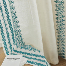Load image into Gallery viewer, Teal Blue Curtains 84 Inch Length 2 Panels set for Bedroom Living Room Dining Room Grommet Embroidered Country Linen Curtains Neutral Semi Sheer Window Drapes Boho Farmhouse Decor, 52x84 Inches Long

