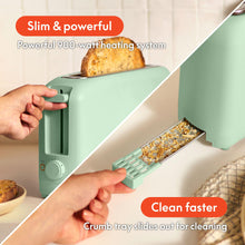 Load image into Gallery viewer, bella 2 Slice Slim Toaster, Fits-anywhere™ Kitchenware, 6 Setting Shade Control with Reheat &amp; Cancel Buttons, Fits Sourdough, 10” Long Slot, Anti Jam &amp; Auto Shutoff, 900 Watt, Seaglass
