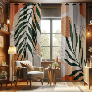 ZYLLGLOW Mid Century Modern Curtains Set Thick Cotton Boho Curtain Blackout for Bedroom Bohemian Style Decor Window Leaf Print Classical Drapes for Living Dining Room 2 Panels, W52''×L108''