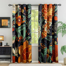 Load image into Gallery viewer, Tyrot Black Boho Floral 100% Blackout Curtains for Bedroom 84 inch Long 2 Panels Mid Century Botanical Black Out Curtains for Living Room Grommet Thermal Insulated Room Darkening Window Drapes,52Wx84L
