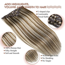Load image into Gallery viewer, Clip in Hair Extensions #8/60 Balayage Chestnut Blonde Highligh 14 Inch Clip ins Hair Extensions for Women 80g/2.82oz 5pcs Real Human Hair Extensions Easy to Install
