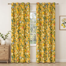 Load image into Gallery viewer, Floral Curtains 100% Blackout Vintage Hummingbird Black Out Curtain 84 Inches Long Thermal Insulated Window Drapes 2 Panels Grommet Room Darkening Curtains for Living Room Bedroom, Mustard Yellow
