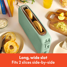 Load image into Gallery viewer, bella 2 Slice Slim Toaster, Fits-anywhere™ Kitchenware, 6 Setting Shade Control with Reheat &amp; Cancel Buttons, Fits Sourdough, 10” Long Slot, Anti Jam &amp; Auto Shutoff, 900 Watt, Seaglass
