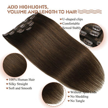 Load image into Gallery viewer, Clip in Hair Extensions Real Human Hair Straight Clip in Human Hair Extensions for Women #4 Medium Brown Remy Human Hair Clip ins 16 Inch 80g 5pcs Double Weft
