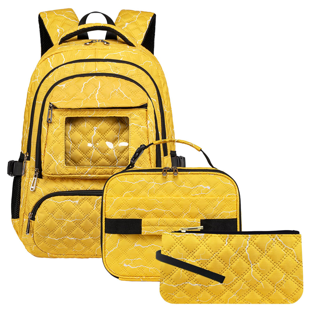 Yellow Backpack for Boys with Lunch Box for Kids Age 6-8 8-10 10-12 School Bag for Middle High School Primary Bookbag Mochila Para Niños