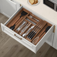 Load image into Gallery viewer, TIOPGHAD Bamboo-Silverware-Drawer-Organizer-Kitchen, Expandable Utensil Holder Cutlery Tray Flatware Organization Adjustable Wood Tableware Dividers Storage (with Removable Knife Block)(Brown)

