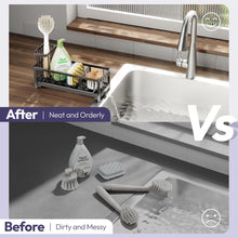 Load image into Gallery viewer, SWTYMIKI Sponge Holder for Kitchen Sink - Sink Caddy with Brush Holder Self-draining Sponge Caddy Organizer with Divider Stainless Steel Kitchen Accessories Storage for Countertop, Black
