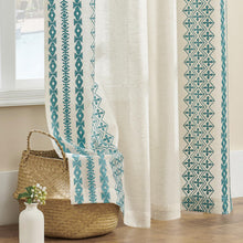 Load image into Gallery viewer, Sheer Curtains 96 Inches Long 2 Panels set for Living room Grommet Semi Sheer Bohemian Western Curtains Classic Rustic Embroidery Flax Drapes Large Window Farmhouse Privacy Decor, 52x96, Teal Blue

