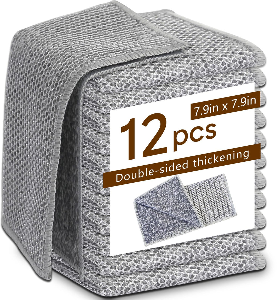 puretor 12Pcs New Upgrade 2-LayerNonScratch Wire Dishcloth, WireDishwashing Rag, Non-Scratch Wire DishwashingRagsfor Wet and Dry, Kitchen Cleaning Dish Ragsfor Cookware,Sinks, Dishes,Stove