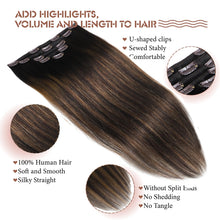 Load image into Gallery viewer, Clip in Hair Extensions Real Human Hair 20 Inch Straight Human Hair Clip in Extensions Balayage Dark Brown to Chestnut Brown Remy Hair Extensions Clip ins for Women 80g/5pcs
