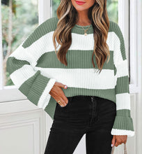 Load image into Gallery viewer, ZESICA Women&#39;s 2025 Fall Long Sleeve Oversized Striped Color Block Comfy Loose Crew Neck Knitted Pullover Sweater Green Small
