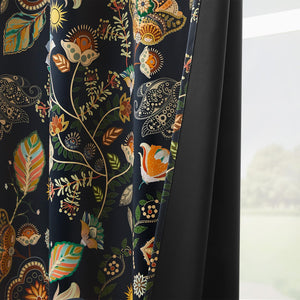 Navy Blue Vintage Floral Patterned Curtains 84 Inches Long 2 Panels for Bedroom Living Room 100% Blackout Mid Century Modern Curtains with Flower Botanical Printed Thermal Insulated Grommet Drapes