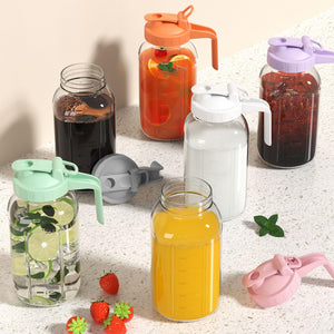 64 oz Glass Pitcher with Lid, Large Wide Mouth Mason Jar with Pour Spout, Green Sun Tea Glass Jar for Outside, Drink Pitcher Great for Drink, Cold Beverages and Breast Milk