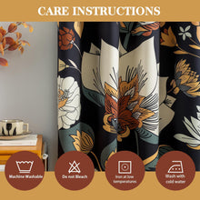 Load image into Gallery viewer, Tyrot Black Boho Floral 100% Blackout Curtains for Bedroom 84 inch Long 2 Panels Mid Century Botanical Black Out Curtains for Living Room Grommet Thermal Insulated Room Darkening Window Drapes,52Wx84L
