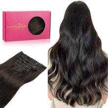 Load image into Gallery viewer, WENNALIFE Clip in Hair Extensions Real Human Hair, 18 Inch 120g 7pcs Human Hair Extensions Clip Ins, Dark Brown Coloured Remy Hair
