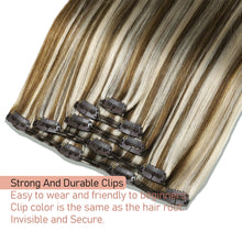 Load image into Gallery viewer, Clip in Hair Extensions #8/60 Balayage Chestnut Blonde Highligh 14 Inch Clip ins Hair Extensions for Women 80g/2.82oz 5pcs Real Human Hair Extensions Easy to Install
