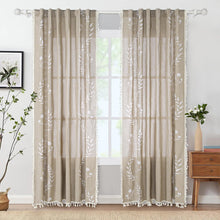 Load image into Gallery viewer, Schweek Tan Boho Curtains for Living Room 84 Inches Long 2 Panels Linen Floral Cute Curtains Semi Sheer Country Rustic Window Western Curtain
