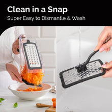 Load image into Gallery viewer, Cheese Grater with Garlic Crusher- Box Grater Vegetable Shredder with 3 Stainless Steel Blades - Graters for Kitchen- Cheese Graters with Handle - Garlic Mincer Tool and Vegetable Peeler
