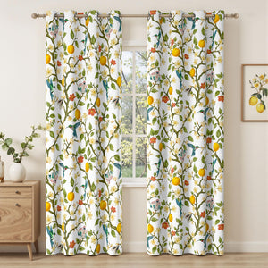 Floral Curtains 100% Blackout, Vintage Hummingbird Black Out Curtain 84 Inches Long, Patterned Thermal Insulated Window Drapes 2 Panels, Grommet Room Darkening Curtains for Living Room Bedroom, White