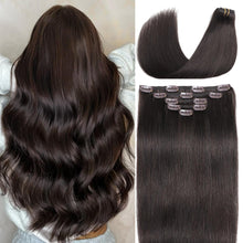 Load image into Gallery viewer, Clip in Hair Extensions Real Human Hair 20 Inch Remy Hair Extensions Clip ins Dark Brown Clip in Hair Extension for Women 80g/5pcs Double Weft Straight Real Human Hair
