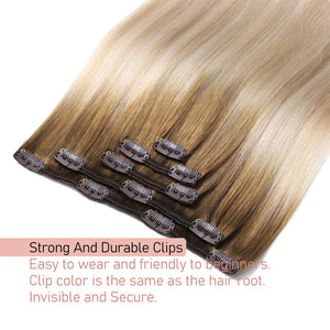 Clip in Hair Extensions Real Human Hair 100% Remy Human Hair Extensions Balayage Ash Brown to Blonde Ash Blonde Highlight Clip in Extensions for Women 16 Inch 5pcs/80g Double Weft Clip ins