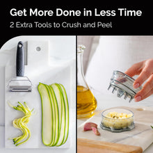 Load image into Gallery viewer, Cheese Grater with Garlic Crusher- Box Grater Vegetable Shredder with 3 Stainless Steel Blades - Graters for Kitchen- Cheese Graters with Handle - Garlic Mincer Tool and Vegetable Peeler
