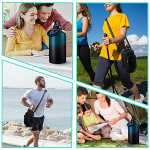 1 Gallon Water Bottle Stainless Steel - 128oz Insulated Flask Water Bottle with Sleeve Strap, Big Water Jug with Straw & Spout Lid, Gym Camping Gallon Water Bottle w/Paracord Handle, protective Boot