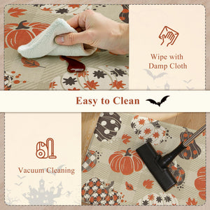 KIMODE Autumn Padded Kitchen Floor Mats Cushioned Anti Fatigue,Halloween Memory Foam Kitchen Sink Mat Non Slip,Fall Maple Kitchen Rugs Sets of 2 for Laundry Home Decor,Pumpkin Checkered