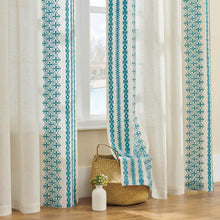 Load image into Gallery viewer, Teal Blue Curtains 84 Inch Length 2 Panels set for Bedroom Living Room Dining Room Grommet Embroidered Country Linen Curtains Neutral Semi Sheer Window Drapes Boho Farmhouse Decor, 52x84 Inches Long
