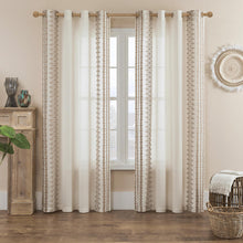 Load image into Gallery viewer, Boho Curtains 84 Inches Long 2 Panels set for Living Room Bedroom Grommet Natural Linen Semi Sheer Bohemian Curtains Rustic Embroidered Drapes Neutral Farmhouse Decor, 52x84 Inch Length, Taupe
