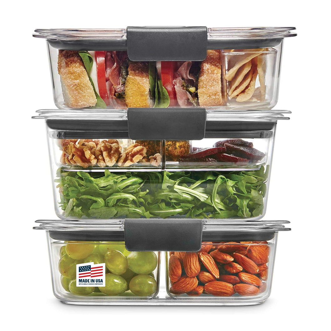 Rubbermaid Brilliance BPA-Free 3 Set Food Storage Containers with Lids, Removable Trays, Airtight, Leak-Proof, Ideal for Meal Prep, Lunch, and Leftovers