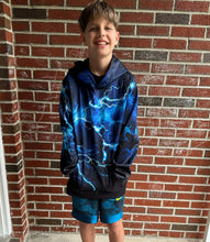 Load image into Gallery viewer, Ahegao Boy&#39;s Hoodies Blue Strips Sweatshirt for Kids Size 6-8 Years Casual Hooded Pullover Boys Black Sports Sweater with Pockets
