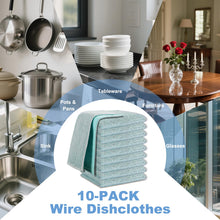 Load image into Gallery viewer, TIVERAIN 10pcs New Upgrade 2-Layer Microfiber Wire Dishcloth,Non-Scratch Wire Dishwashing Rags for Wet and Dry,Metal Scrubbers, Kitchen Miracle Cleaning Dish Rags for Cookware,Sinks, Dishes,Stove,Blue
