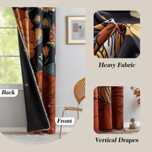 Load image into Gallery viewer, Tyrot Black Boho Floral 100% Blackout Curtains for Bedroom 84 inch Long 2 Panels Mid Century Botanical Black Out Curtains for Living Room Grommet Thermal Insulated Room Darkening Window Drapes,52Wx84L
