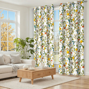 Floral Curtains 100% Blackout, Vintage Hummingbird Black Out Curtain 84 Inches Long, Patterned Thermal Insulated Window Drapes 2 Panels, Grommet Room Darkening Curtains for Living Room Bedroom, White