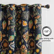 Load image into Gallery viewer, Navy Blue Vintage Floral Patterned Curtains 84 Inches Long 2 Panels for Bedroom Living Room 100% Blackout Mid Century Modern Curtains with Flower Botanical Printed Thermal Insulated Grommet Drapes
