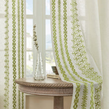 Load image into Gallery viewer, Bohemian Curtains 96 Inches Long 2 Panels set for Bedroom Living Room Grommet Embroidered Flax Linen Curtains Semi Sheer Drapes Farmhouse Decor Office Dining Room, 52x96 Inch Length, Sage Green
