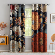 Load image into Gallery viewer, Tyrot Black Boho Floral 100% Blackout Curtains for Bedroom 84 inch Long 2 Panels Mid Century Botanical Black Out Curtains for Living Room Grommet Thermal Insulated Room Darkening Window Drapes,52Wx84L
