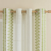 Load image into Gallery viewer, Bohemian Curtains 96 Inches Long 2 Panels set for Bedroom Living Room Grommet Embroidered Flax Linen Curtains Semi Sheer Drapes Farmhouse Decor Office Dining Room, 52x96 Inch Length, Sage Green
