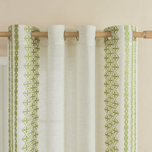 Bohemian Curtains 96 Inches Long 2 Panels set for Bedroom Living Room Grommet Embroidered Flax Linen Curtains Semi Sheer Drapes Farmhouse Decor Office Dining Room, 52x96 Inch Length, Sage Green