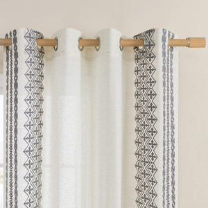 FOLKSIDE Linen Curtains 84 Inch Length 2 Panels Set for Living Room Bedroom Grommet Semi Sheer Bohemian Curtains Farmhouse Neutral Flax Rustic Window Treatment Privacy Decor, 52x84 Inches Long, Grey