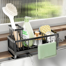 Load image into Gallery viewer, SWTYMIKI Sponge Holder for Kitchen Sink - Sink Caddy with Brush Holder Self-draining Sponge Caddy Organizer with Divider Stainless Steel Kitchen Accessories Storage for Countertop, Black
