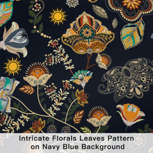 Load image into Gallery viewer, Navy Blue Vintage Floral Patterned Curtains 84 Inches Long 2 Panels for Bedroom Living Room 100% Blackout Mid Century Modern Curtains with Flower Botanical Printed Thermal Insulated Grommet Drapes
